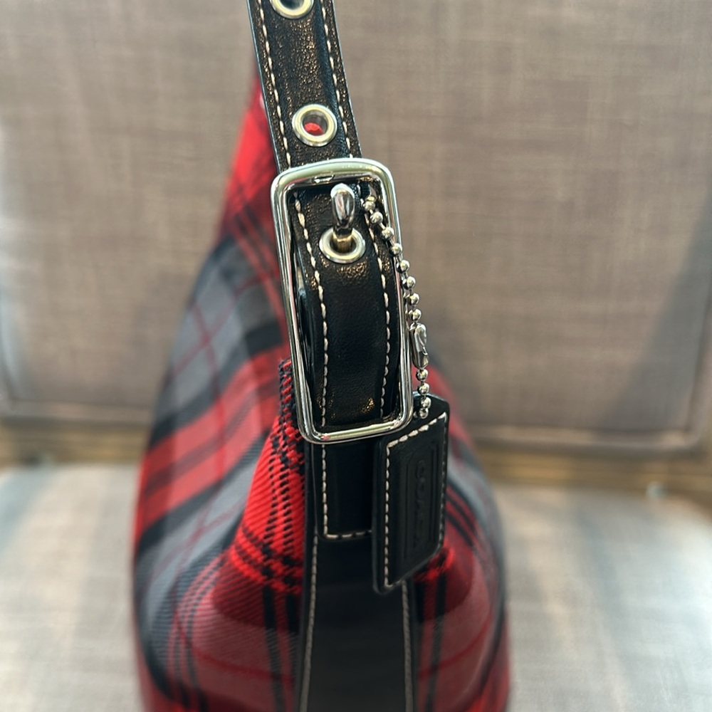 Coach Red and Black Plaid Mini Bag - Picture 7 of 16